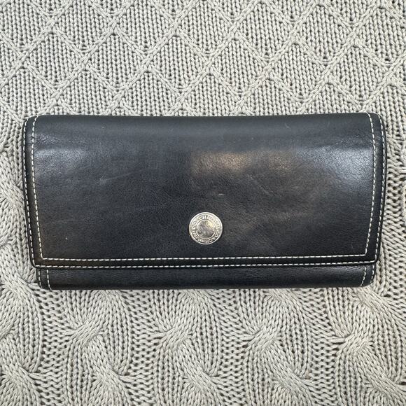 Coach Handbags - Coach Women’s Black Leather Trifold Wallet with Silver Hardware